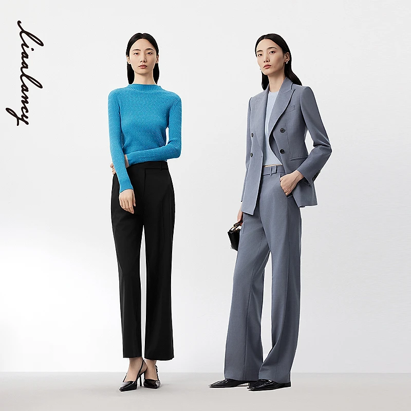 LANCY/朗姿春季新款商务通勤纯羊毛西装裤女简约高级感直筒裤