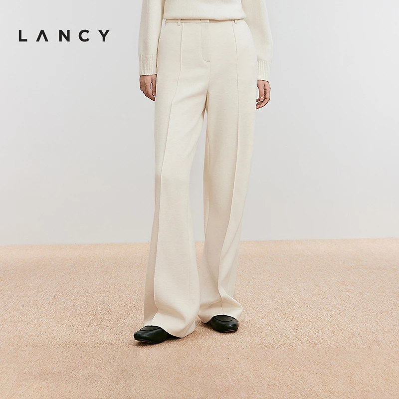 LANCY/朗姿冬新款米白色气质直筒休闲裤女高端显瘦职业西装裤