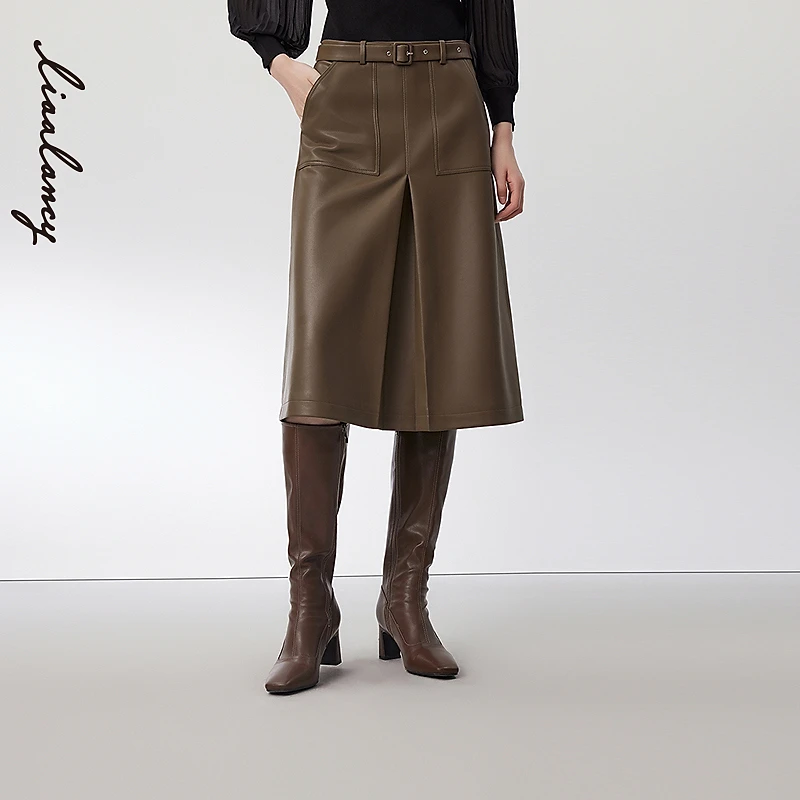 【雅丹风】LANCY/朗姿2024秋季新款驼色高腰A字时尚气质优雅半身裙
