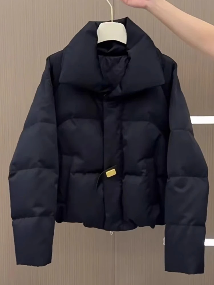 冬季2025年新款宽松休闲显瘦高级感超好看翻领短款黑色棉服外套女