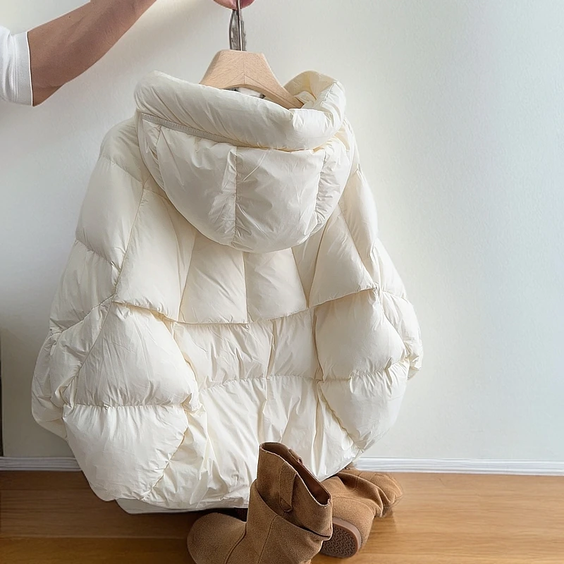 米白色短款连帽棉服外套女2025年冬季新款冬装棉衣面包服爆款棉袄