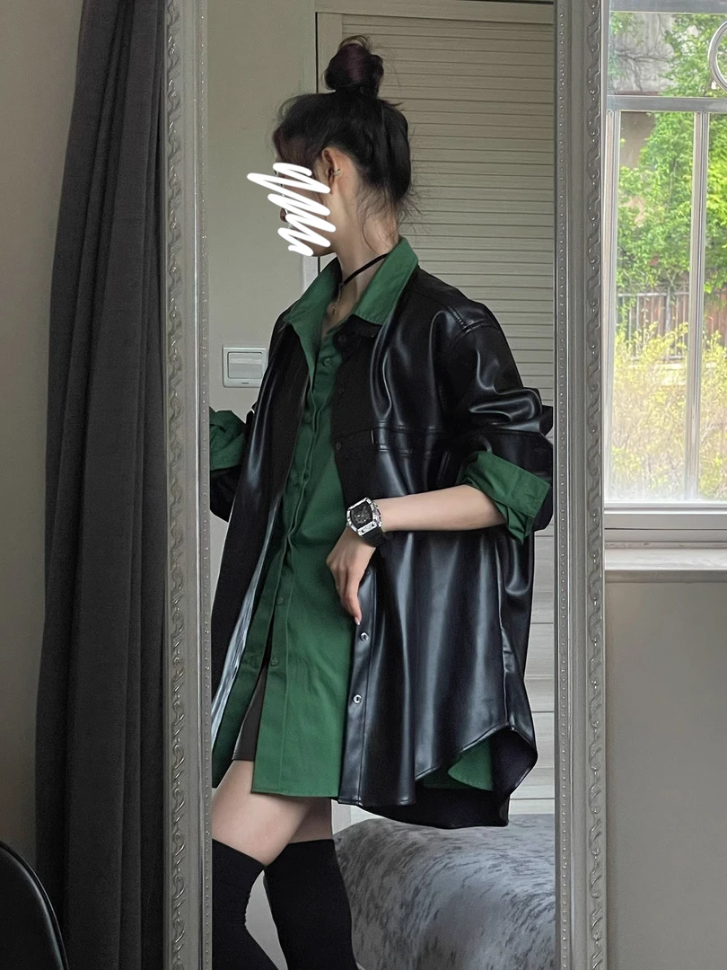 秋季穿搭一整套装女2025新款韩版皮衣外套长袖衬衫时尚气质两件套