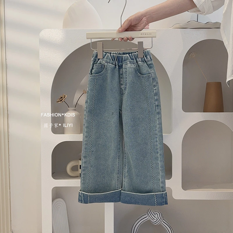 现货圆子家儿童洋气女童装秋季女宝宝童装森系衬衣牛仔裤套装9067