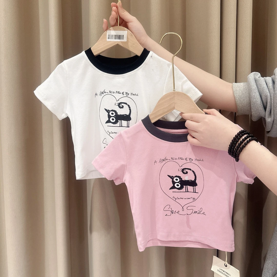 现货园子家 女童夏季收腰时尚辣妹时髦短袖T恤短袖T恤