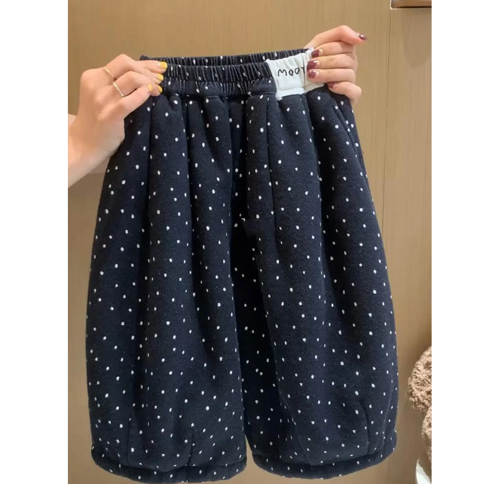 圆子家-宝宝一体绒加厚棉裤女童秋冬加绒洋气波点休闲百搭直筒裤