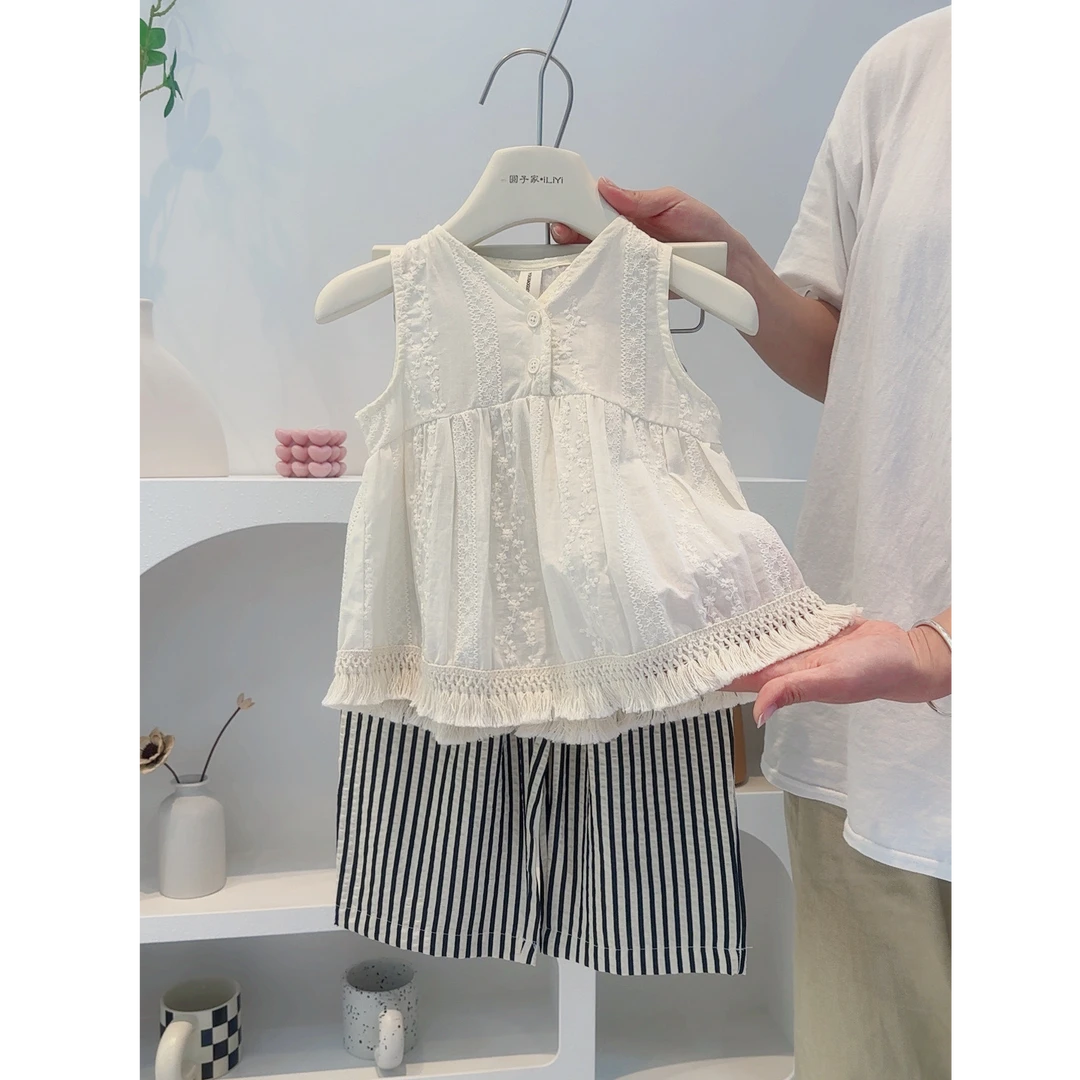 现货 圆子家女童套装夏装新款儿童洋气背心娃娃衫两件套潮8928