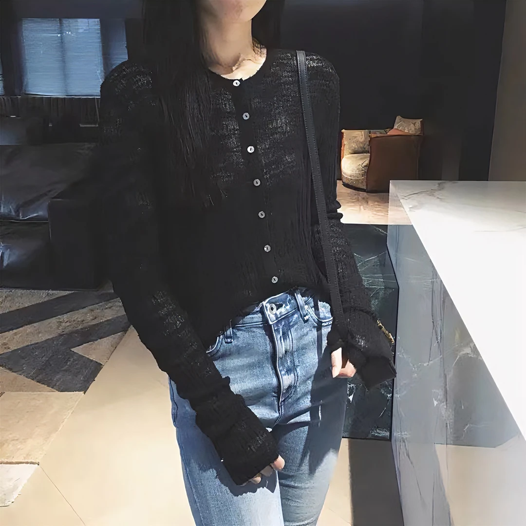 CC1556轻薄长袖防晒肌理感小众设计开衫