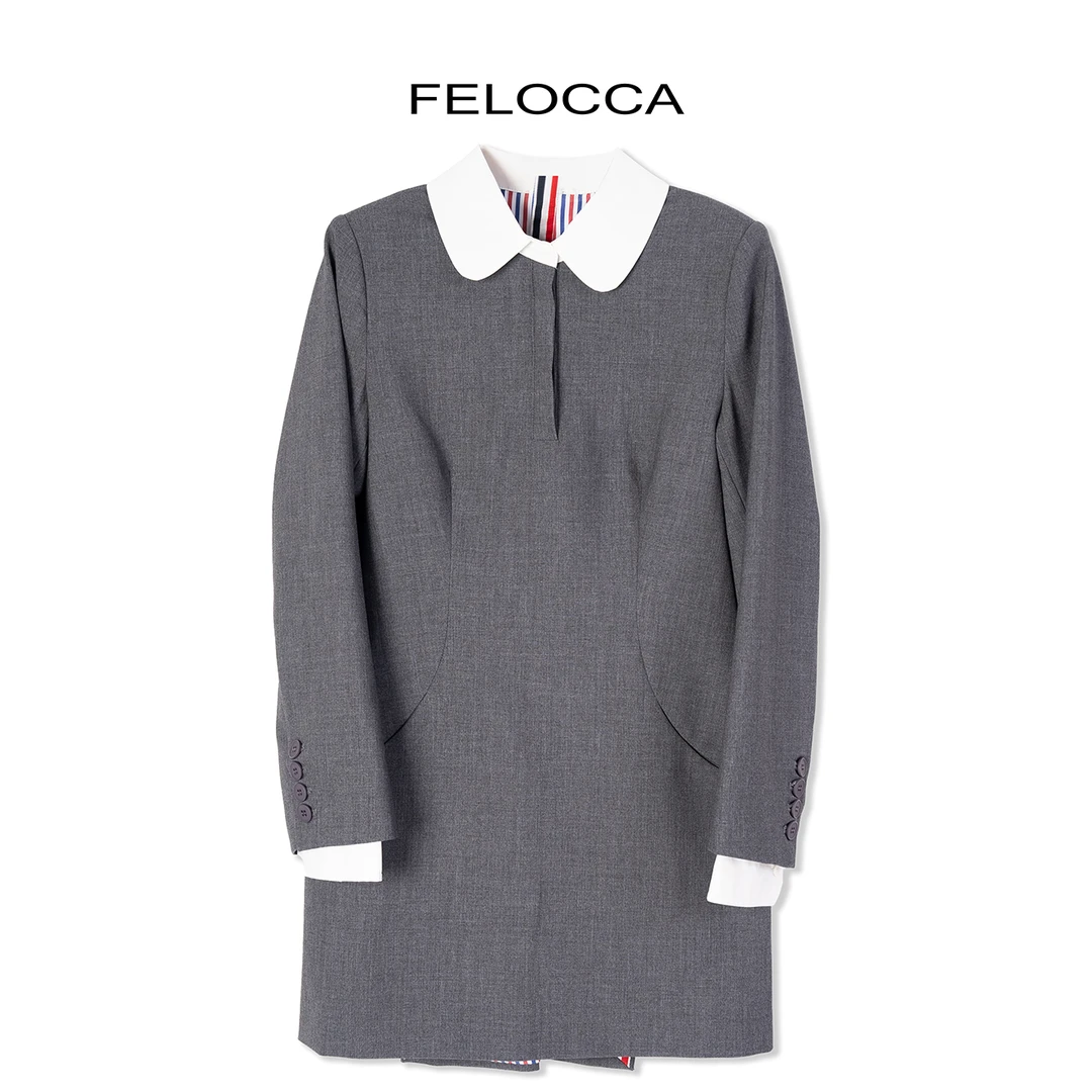 【FELOCCA】法式高级感娃娃领假两件长袖拼接收腰连衣裙 NYN-3528