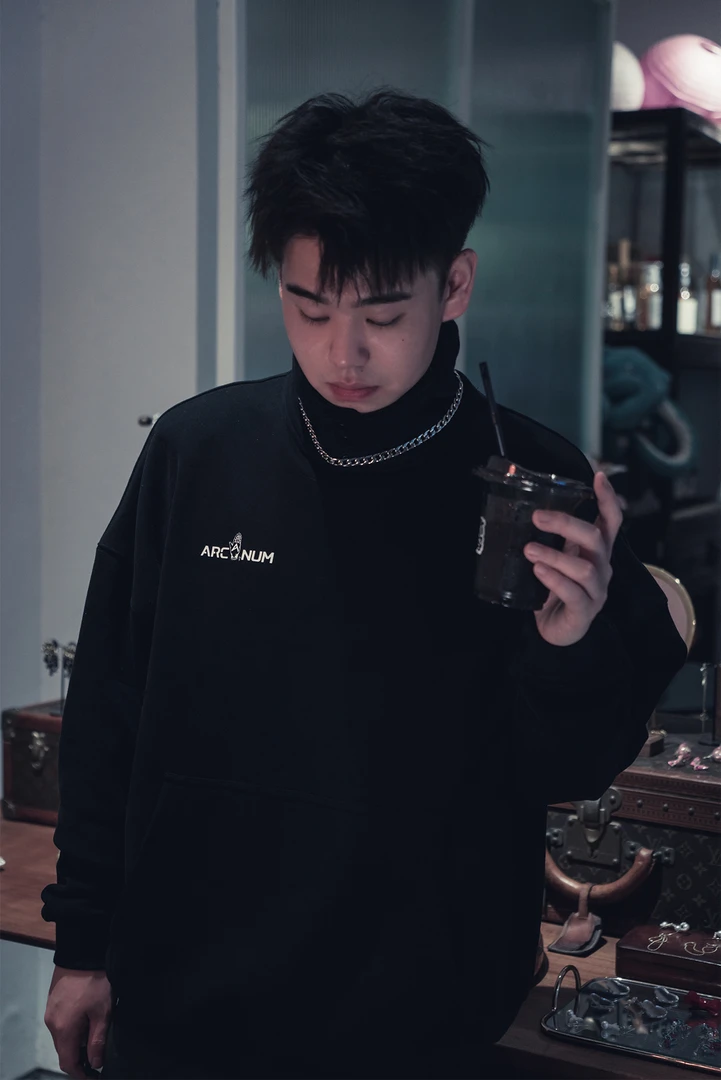 ARCANUM 高街国潮春秋嘻哈印花黑色情侣美式潮流休闲宽松立领卫衣