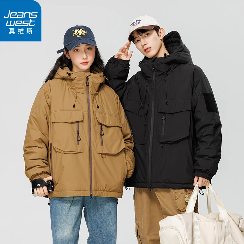 【真维斯】羽绒服男女2024冬季新款鸭绒连帽休闲保暖工装情侣外套