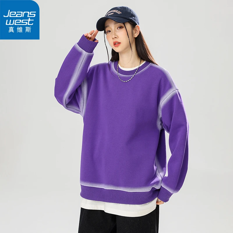 【真维斯】圆领卫衣男女2024新款春秋季潮牌青少年宽松休闲套头上衣