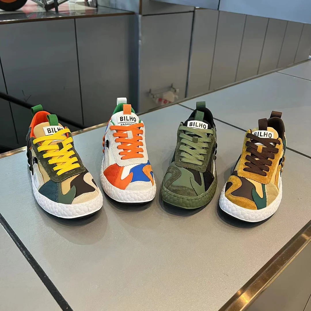 秋季新款皮布拼接网红款低帮舒适时尚男款运动休闲潮鞋 偏大一码