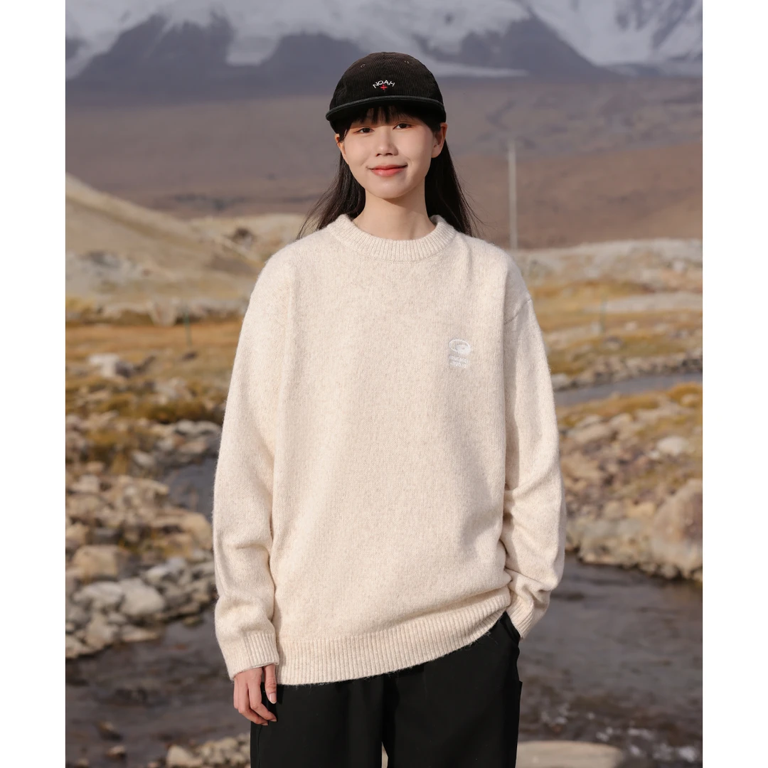 KOUEMGI/空味套头毛衣男女秋冬绣花宽松休闲保暖慵懒情侣针织衫