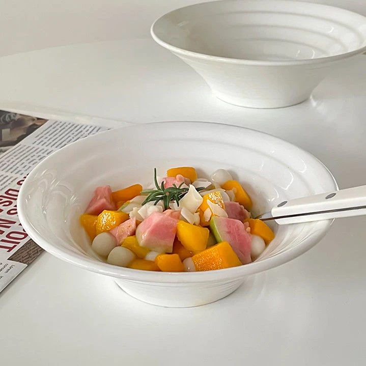 （4只装）纯白陶瓷麻辣烫碗水煮鱼拉面碗沙拉碗斗笠碗日式喇叭面碗