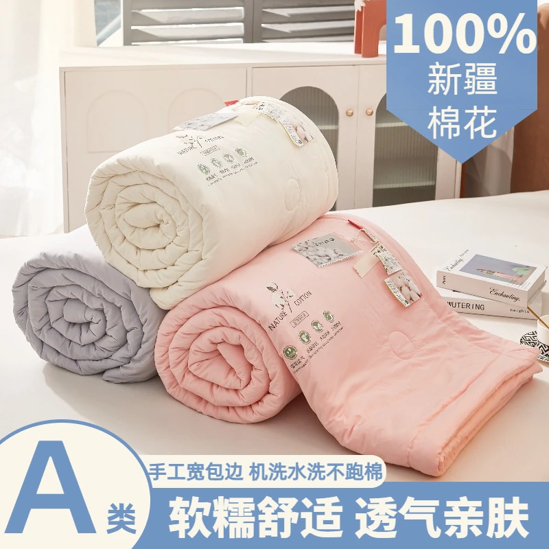 春秋故事棉花被幼儿园空调被长绒棉双人夏天薄被子学生可机洗夏被