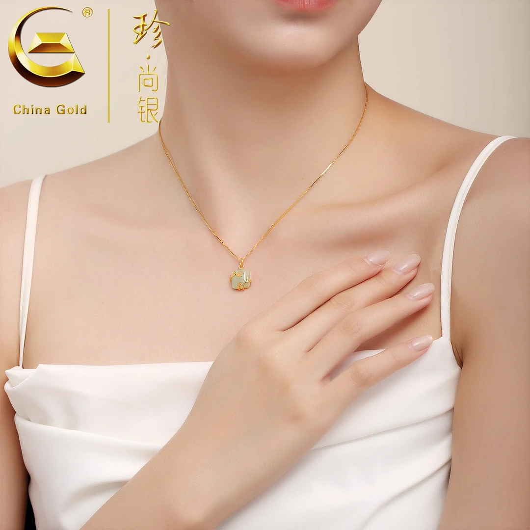 中国黄金 时尚国风竹节小方块项链小众设计