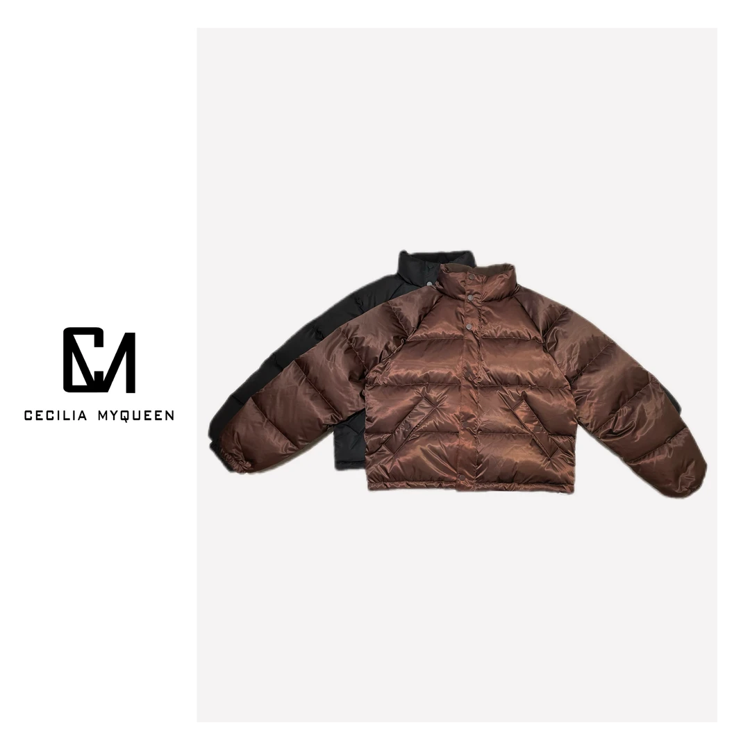 【CM】23秋冬新款黑咖双色短款羽绒服中领M3W1115