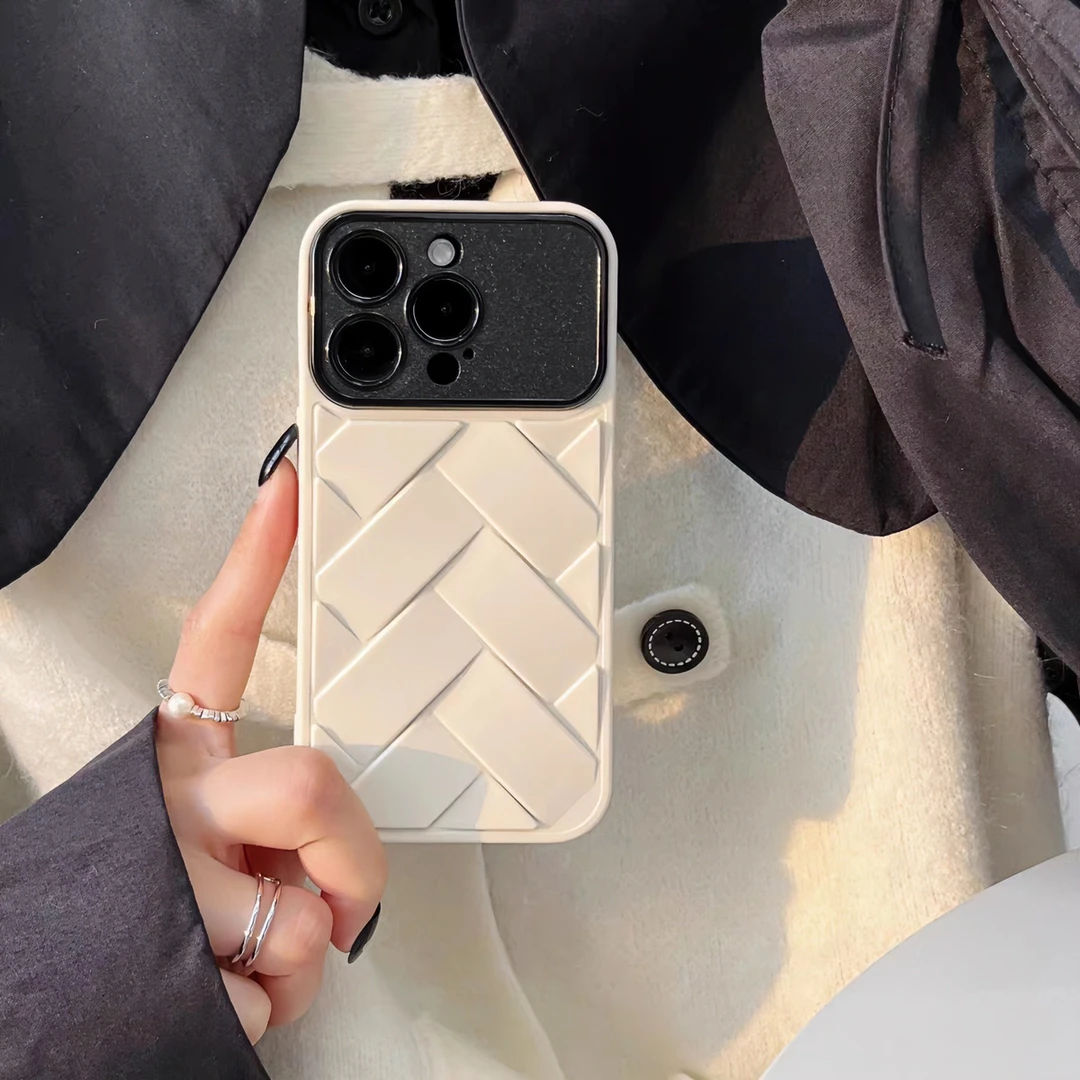 简约纯色大视窗编织纹苹果15手机壳iPhone14promax全包小众13软壳