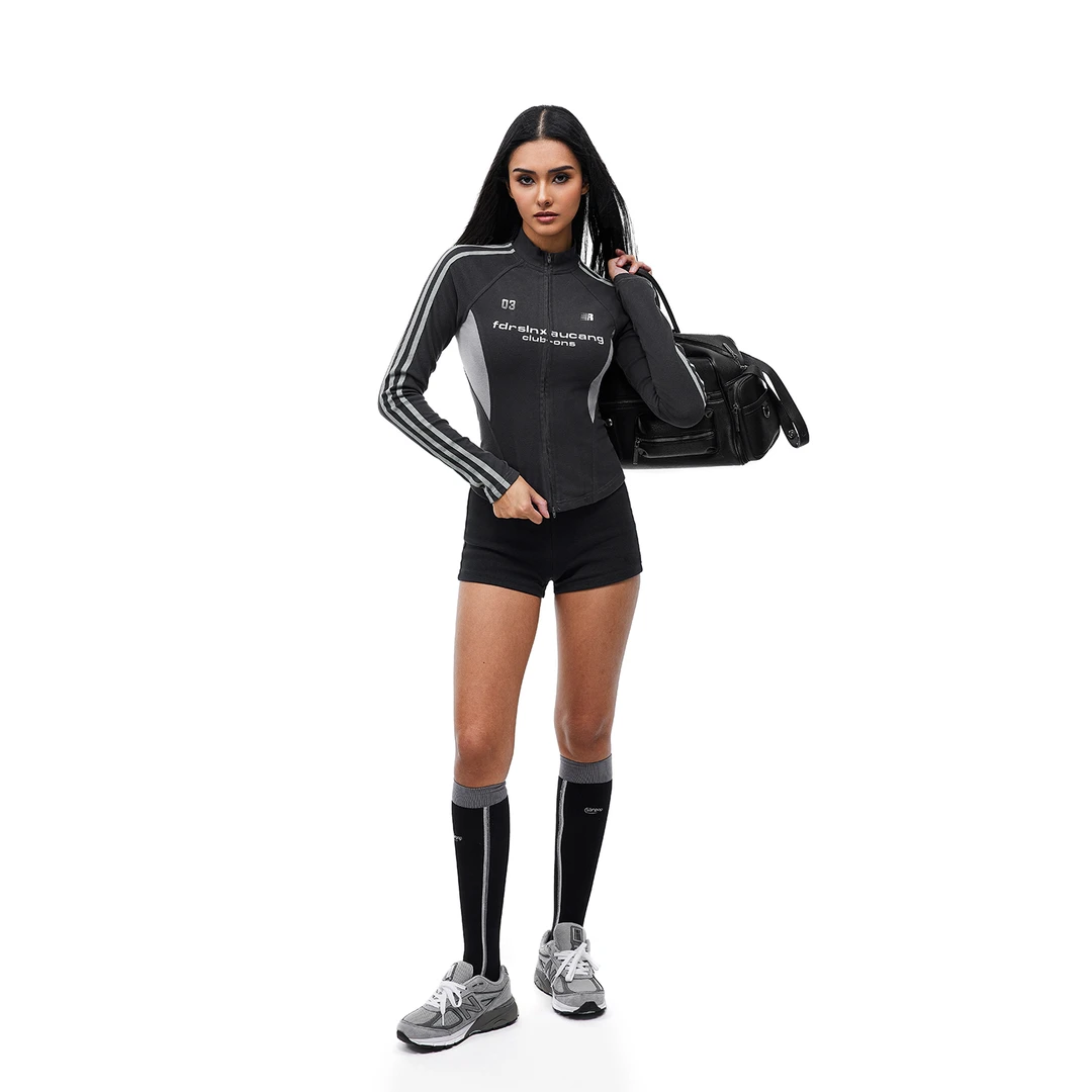 FDR官方店 辣妹德绒复古运动织带长袖T恤女秋季户外修身打底衫