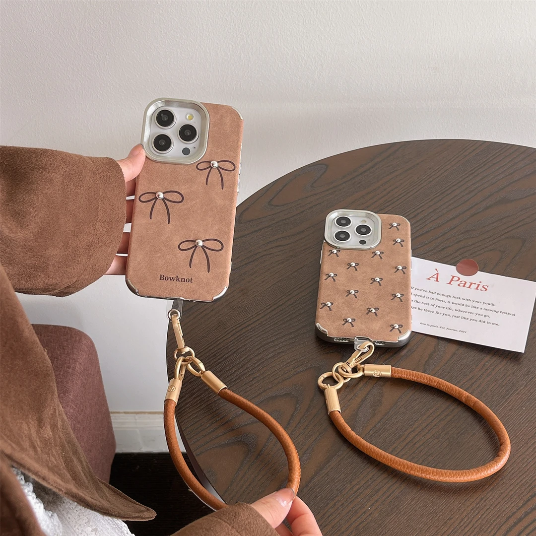 翻毛皮蝴蝶结适用苹果16promax手机壳15pro防摔14秋冬女款INS风13