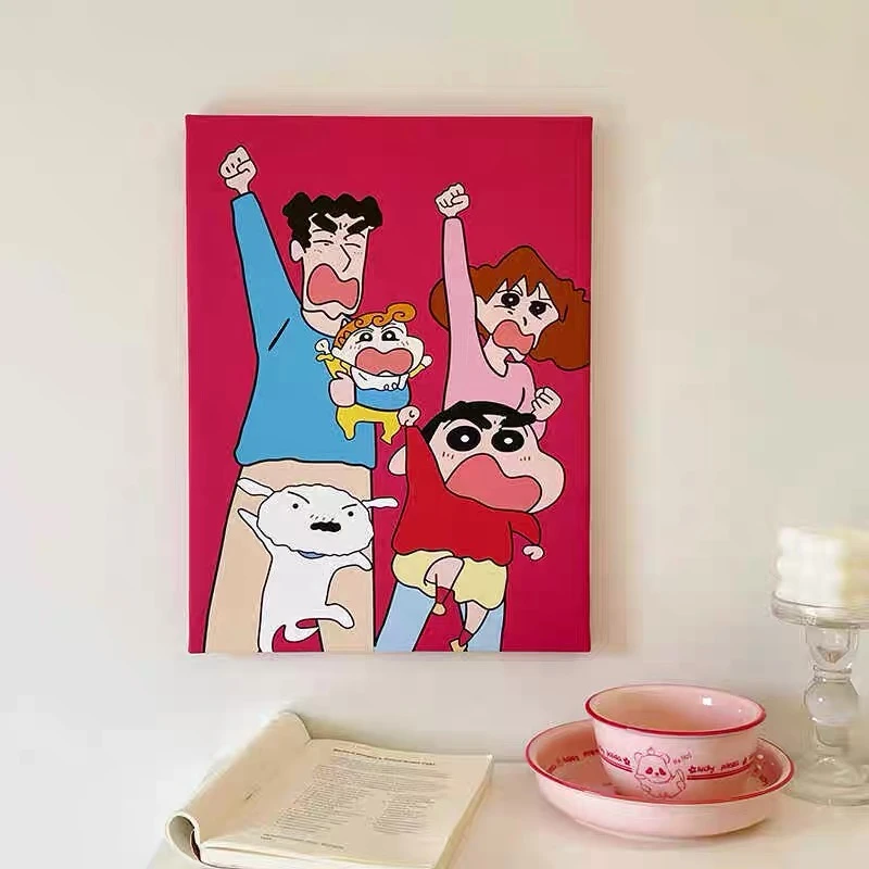 蜡笔小新多巴胺客厅装饰画ins风卧室床头挂画一家三四口落地摆画