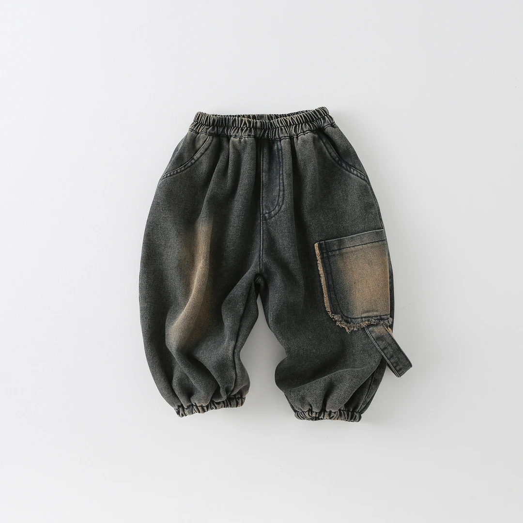 儿童加绒牛仔裤冬季2024新款男童洋气工装长裤中小童洋气休闲裤