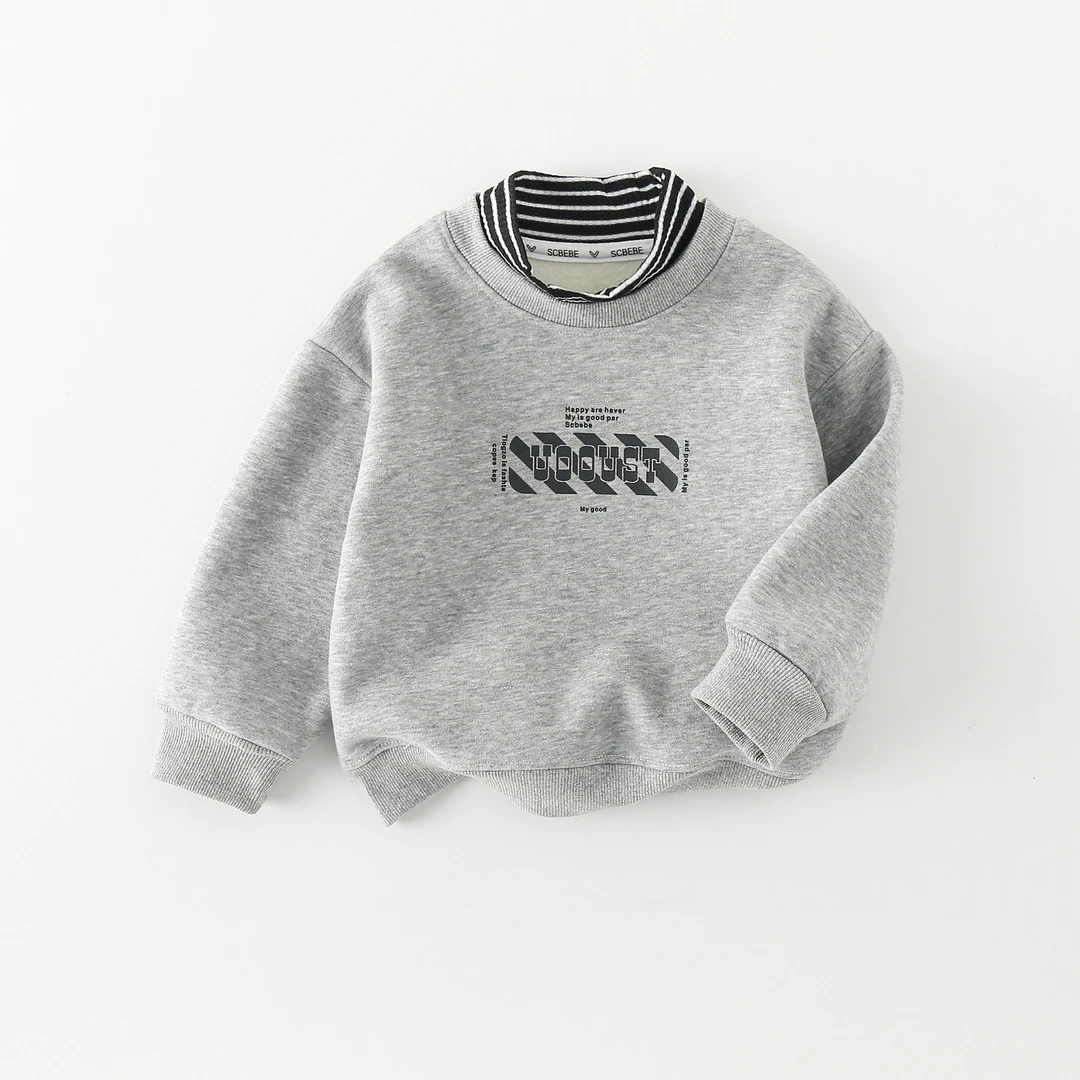 儿童加绒卫衣秋冬2024新款百搭网红保暖高领中小童长袖