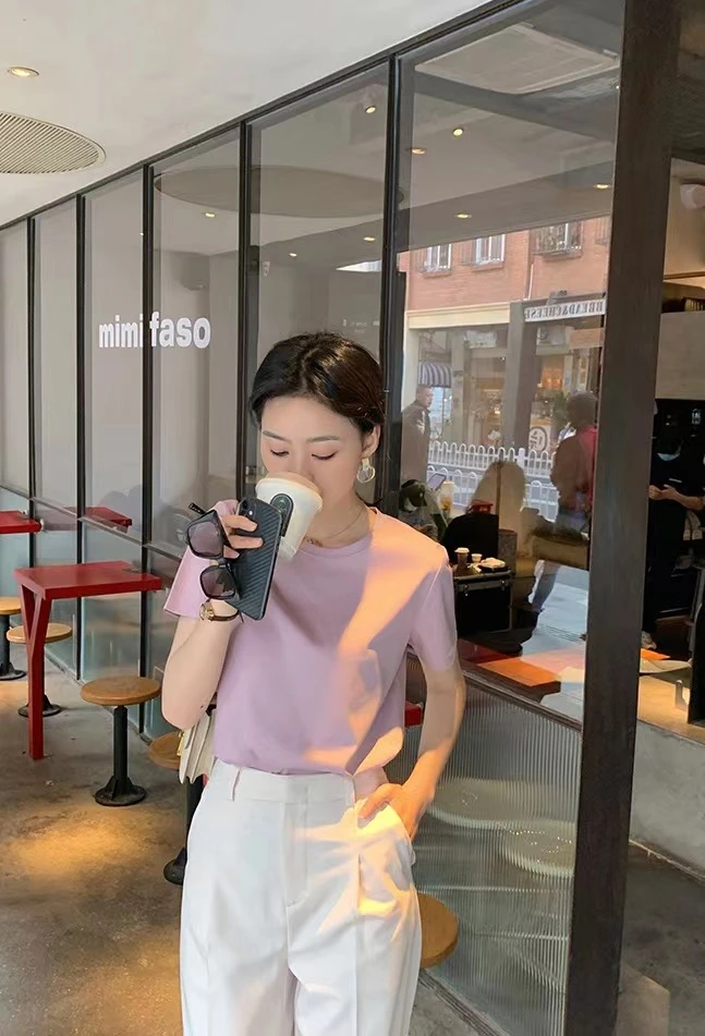 【美欣·MissGao】桑蚕丝光棉T恤基础圆领显瘦凉感短袖【买一赠一】