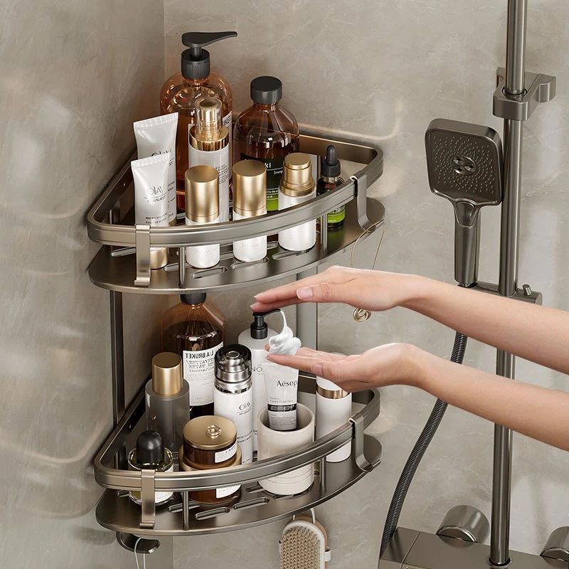 卫生间壁挂置物架洗澡间三角架子浴室免打孔淋浴房厕所收纳架墙上