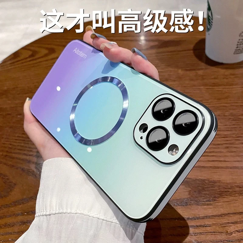 渐变苹果手机镜头16磁吸13pro镜头膜防摔k80手机镜头全包壳16