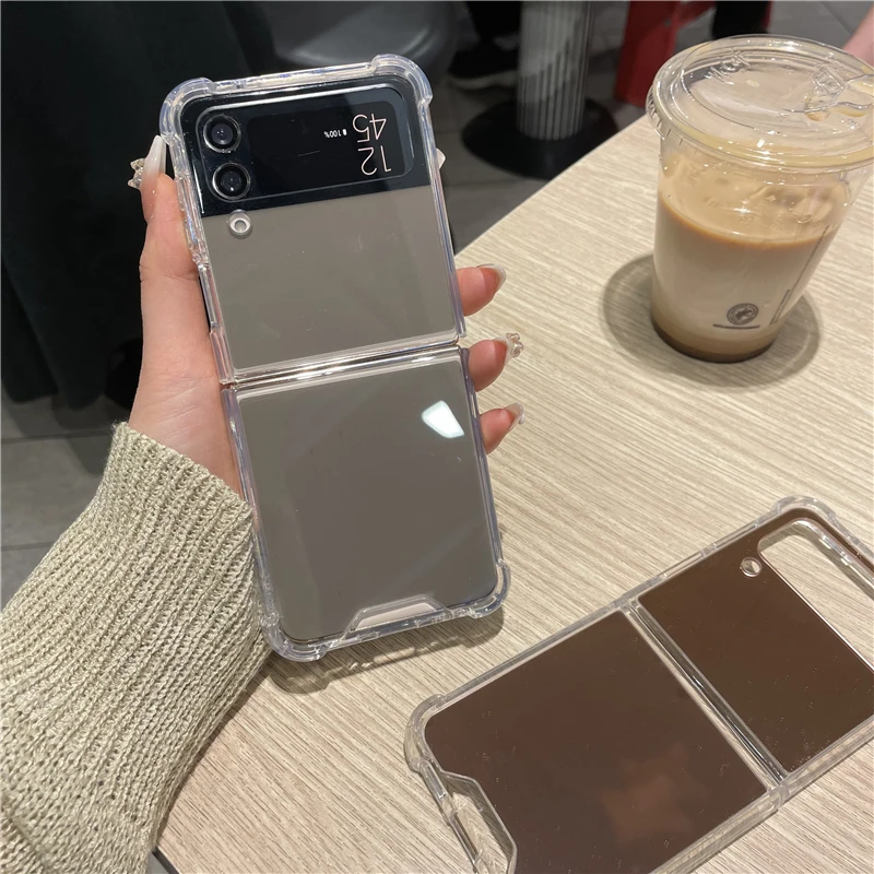 三星zflip3手机壳折叠透明硅胶外壳f7110保护壳镜面女z flip4外壳