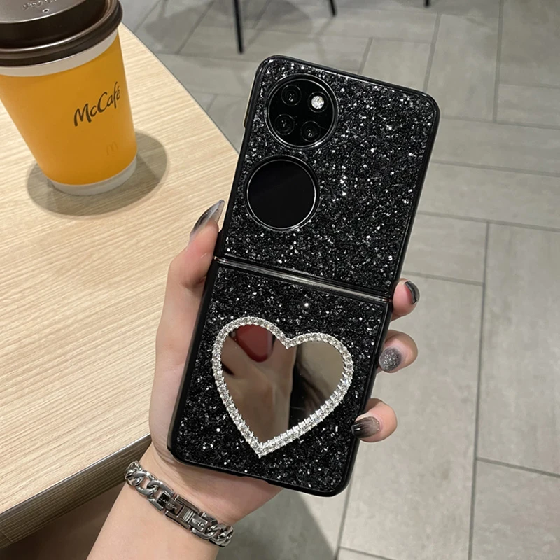 P50pocket手机壳闪粉PC硬壳P50宝盒保护壳自带小镜子Pocket S外壳