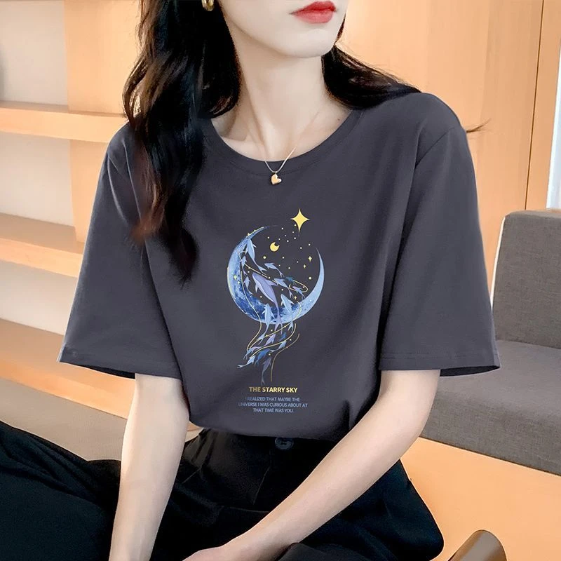宽松纯棉短袖t恤夏季时尚外穿印花哺乳上衣中长款产后喂奶衣服潮