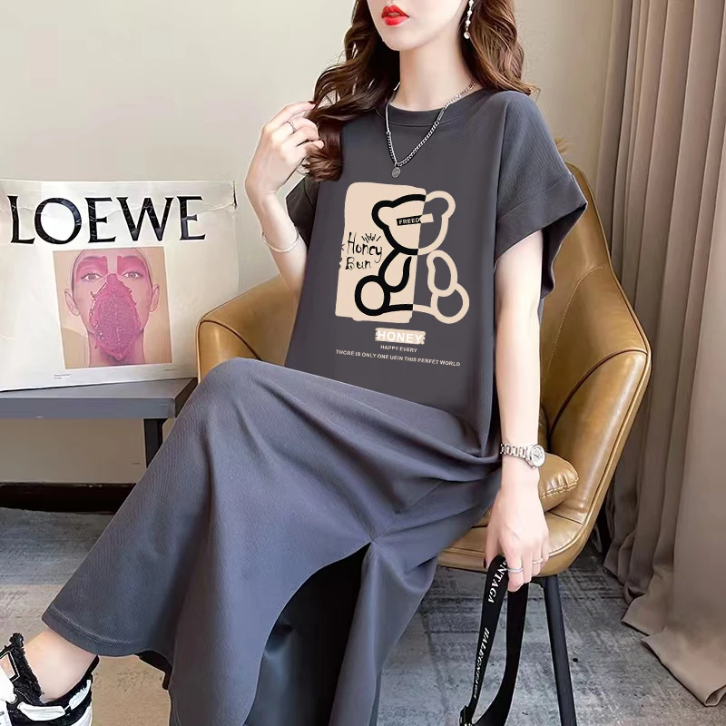 哺乳连衣裙夏季宽松开叉t恤裙时尚辣妈款产后外穿喂奶母乳长裙潮