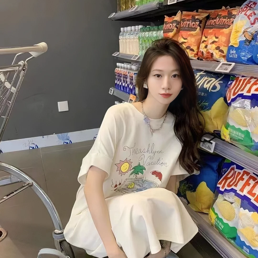 孕妇连衣裙夏季宽松过膝休闲t恤长裙产后哺乳衣外穿喂奶月子服潮