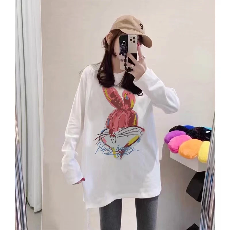 春秋孕妇装哺乳上衣卡通印花纯棉长袖t恤产后外穿喂奶宽松打底衫