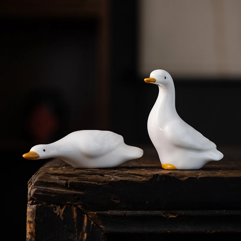 陶瓷仿真小鸭子茶宠摆件创意动物可爱小白鸭盆栽鱼缸装饰水景造景