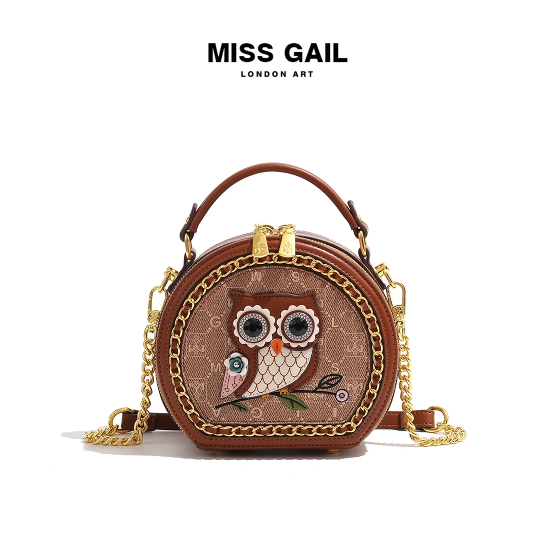 Miss Gail新款轻奢时尚斜挎包6652猫头鹰MG棕
