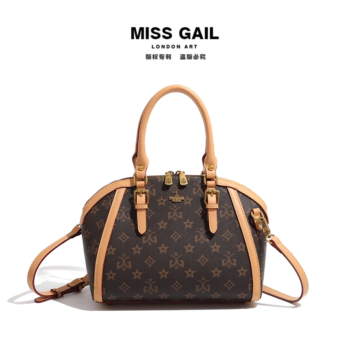 Miss Gail新款轻奢时尚女士百搭印花手提包包7004杏
