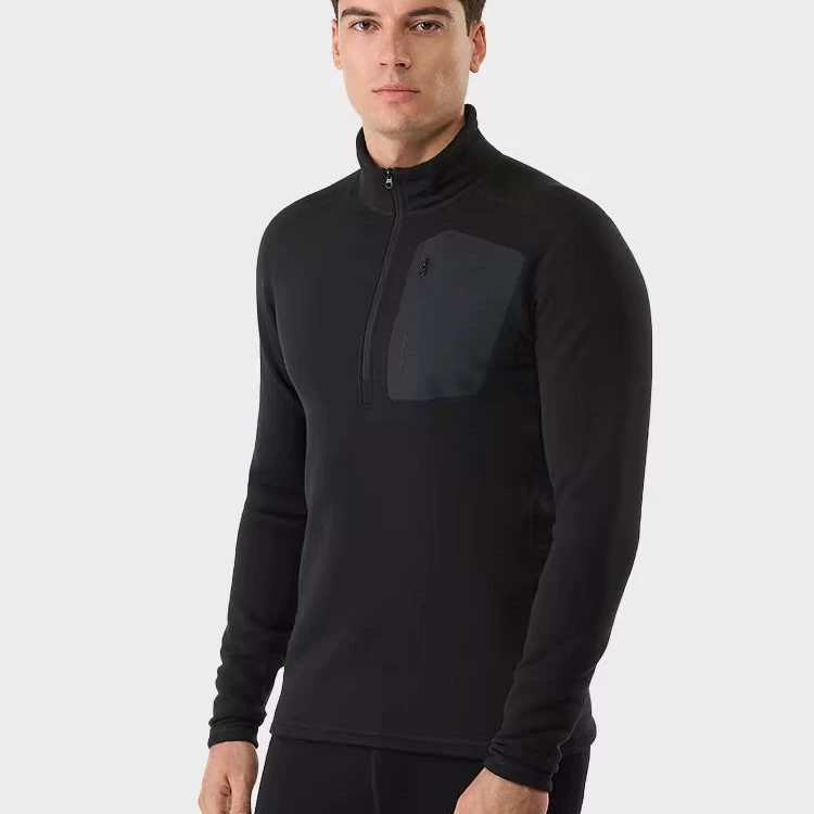 2024秋冬男士运动跑步休闲健身户外立领半拉链长袖显瘦加绒打底衫