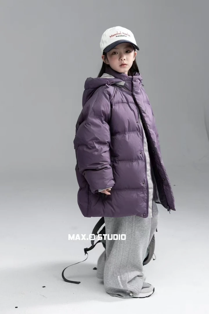 【haobaby】2024新品袖标中长款面包羽绒服9503