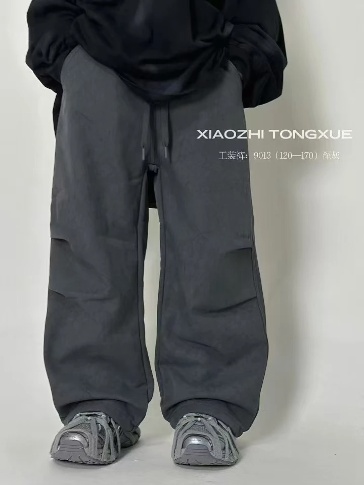【haobaby】2024微褶加绒直筒工装裤9013