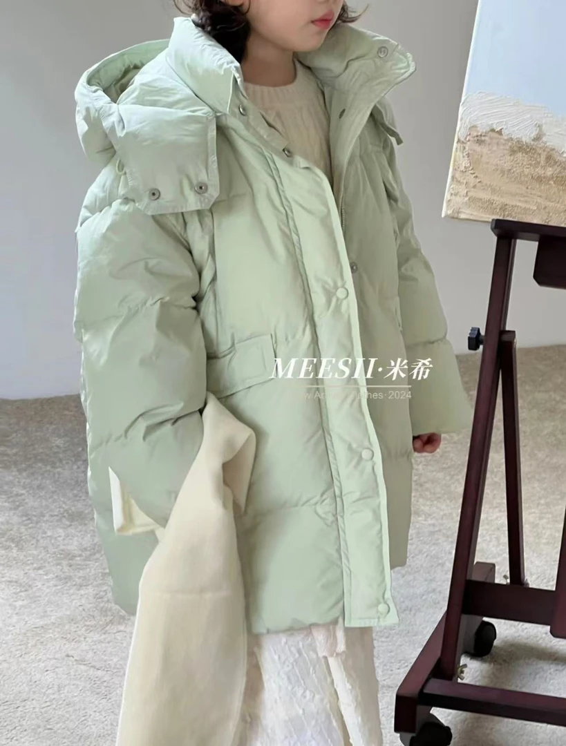 【haobaby】2024仙草绿中长款连帽羽绒服2809