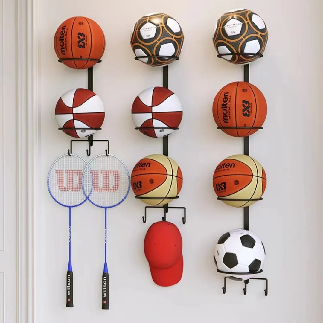 幼儿园免打孔运动篮球收纳架室内家用儿童羽毛足排球类摆放置物架