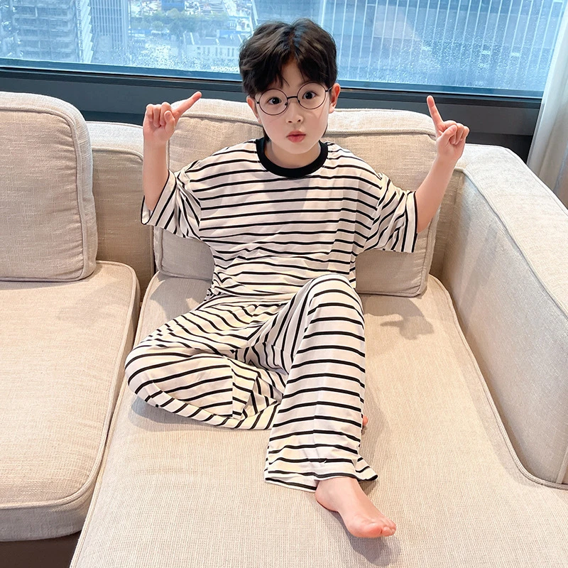男童夏装家居服套装夏季薄款儿童短袖睡衣6-12岁中大童男孩空调服