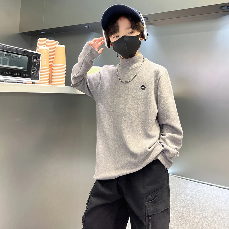 男童德绒打底衫秋冬季儿童半高领卫衣10-15岁中大童冬装长袖T恤潮