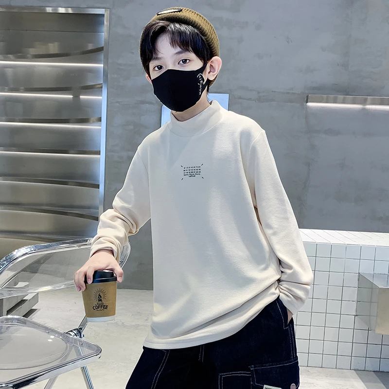 男童德绒打底衫秋冬款半高领儿童加绒卫衣8-15岁中大童内搭长袖潮