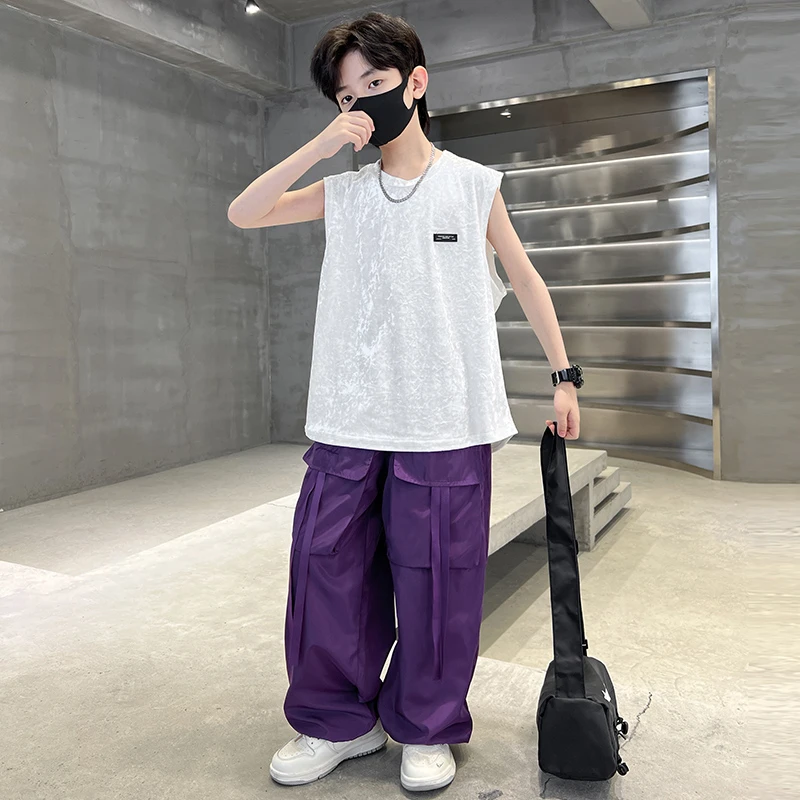 男童夏季无袖背心套装2025新款儿童夏装帅气男孩中大童洋气时尚潮