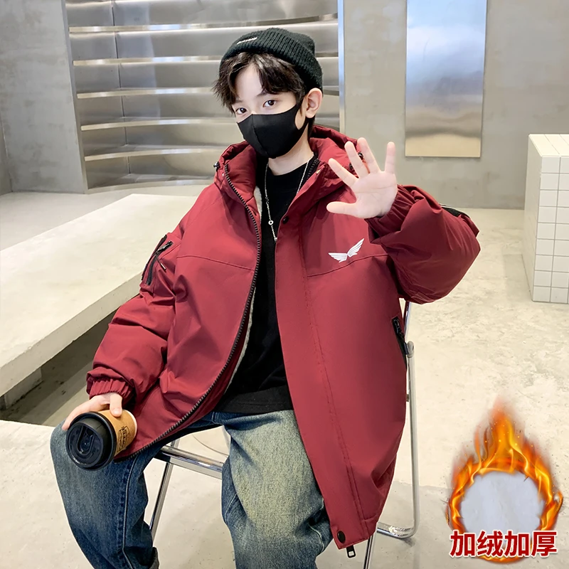 男童外套风衣秋冬季加绒加厚男孩棉袄派克服中大童儿童棉服冬装潮