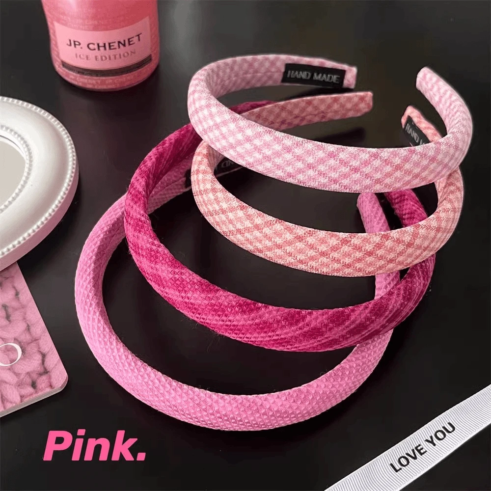 3个装粉系格纹发箍气质压发设计精致甜妹头箍头饰少女时尚qzhi